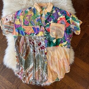 70s vintage psychedelic Colorful Patchwork women's Shirt After All mesh